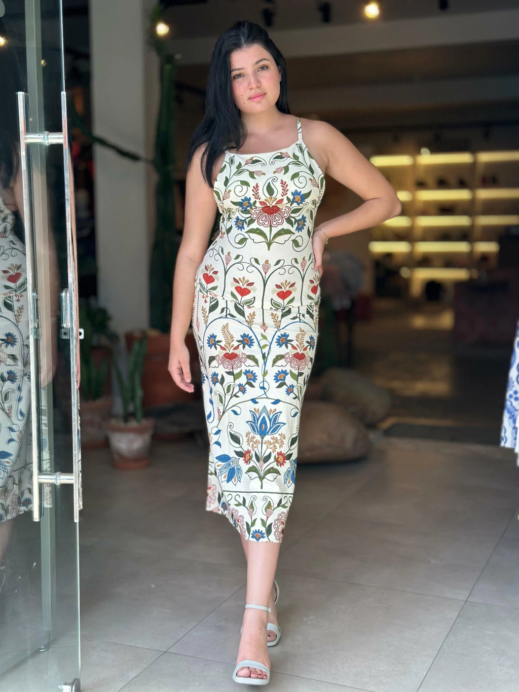 Vestido Alça Estampado Jardim Beleza